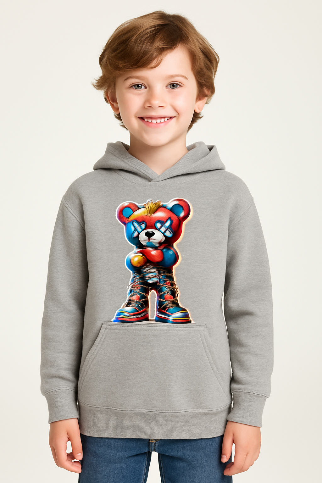Grey Small Kid Cool Bear Hoodie