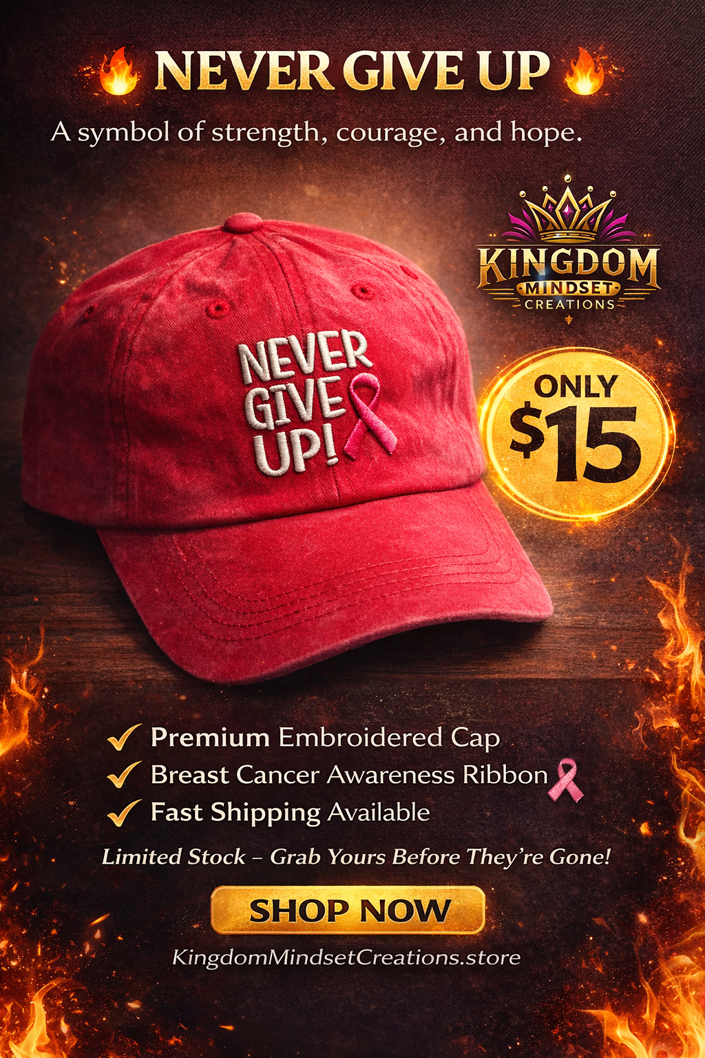 Pink Never Give Up Hat