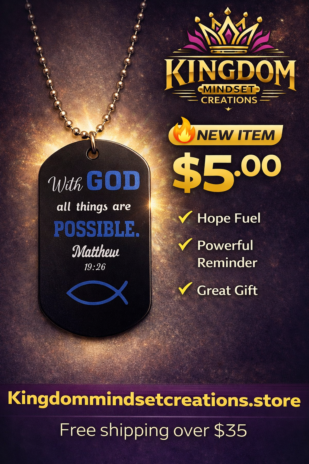 With God all things are Possible Christian Dog Tag