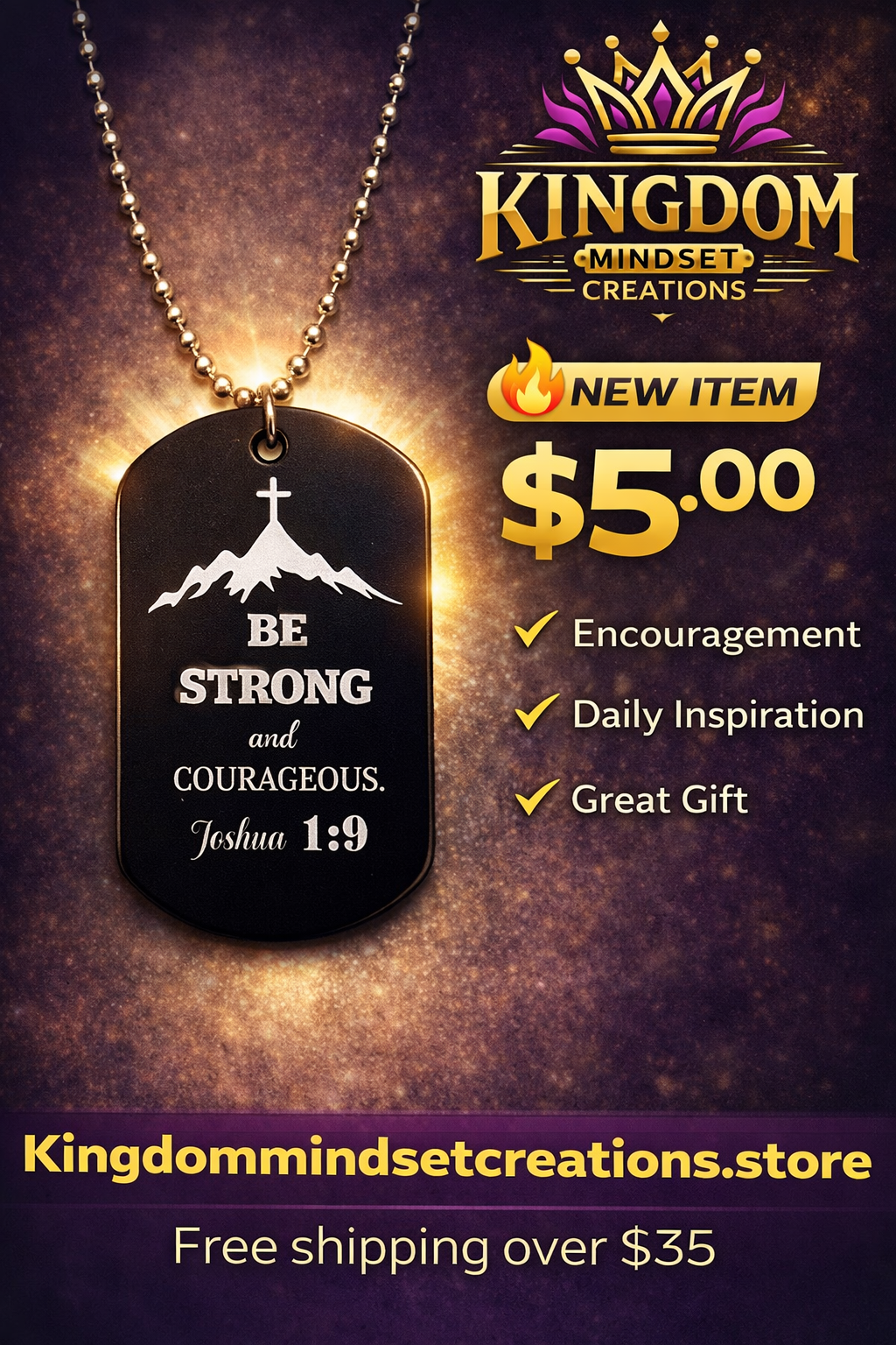 Be Strong and Courageous Christian Dog Tag