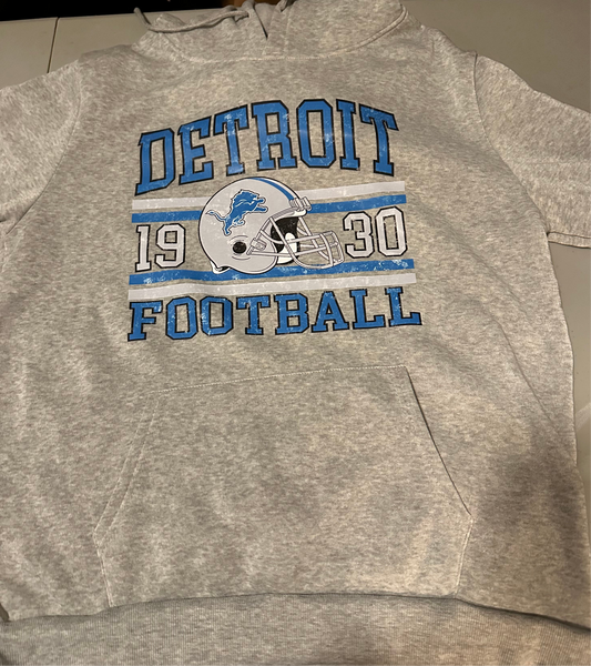 Grey Large Detroit Football Hoodie
