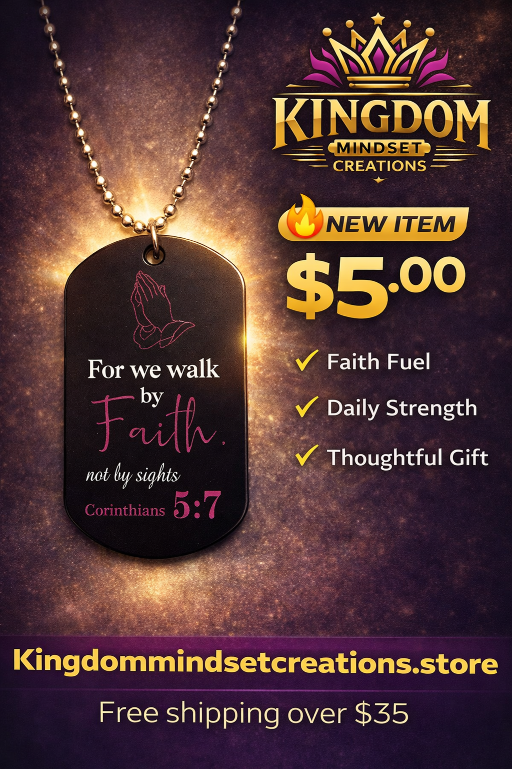 For We Walk By Faith Christian Dog Tag