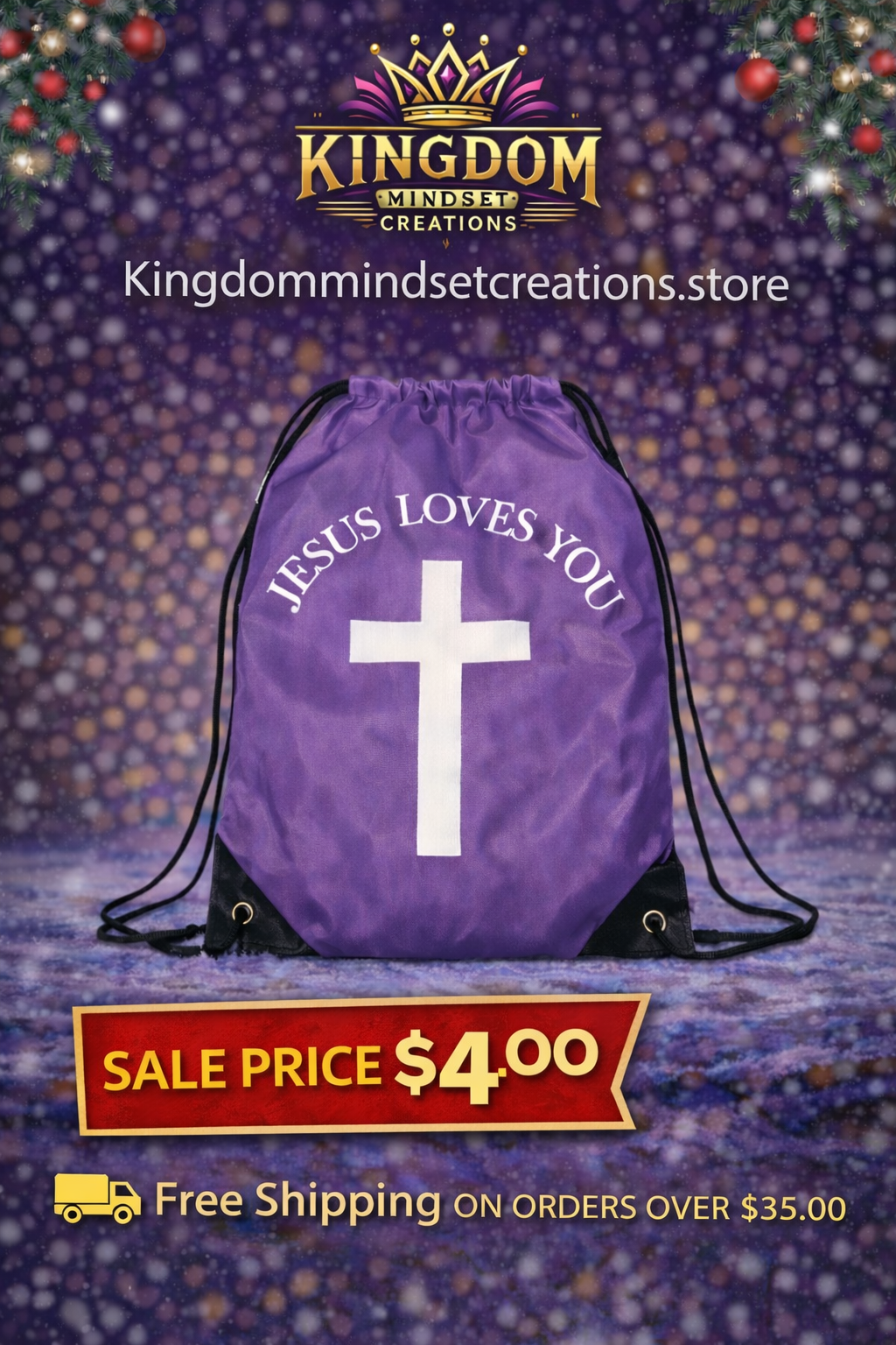 Jesus Loves You Blue Drawstring Backpack