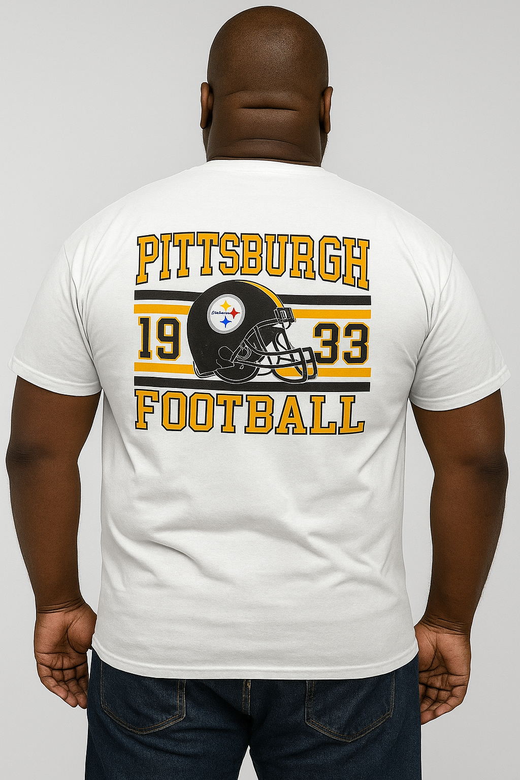 Pittsburgh Football 4XL Men’s White Pittsburgh Pocket Tee ( design on the back)