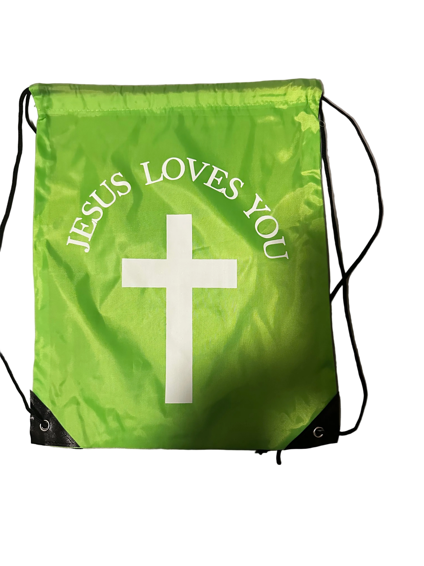 Jesus Loves You Green Drawstring Backpack